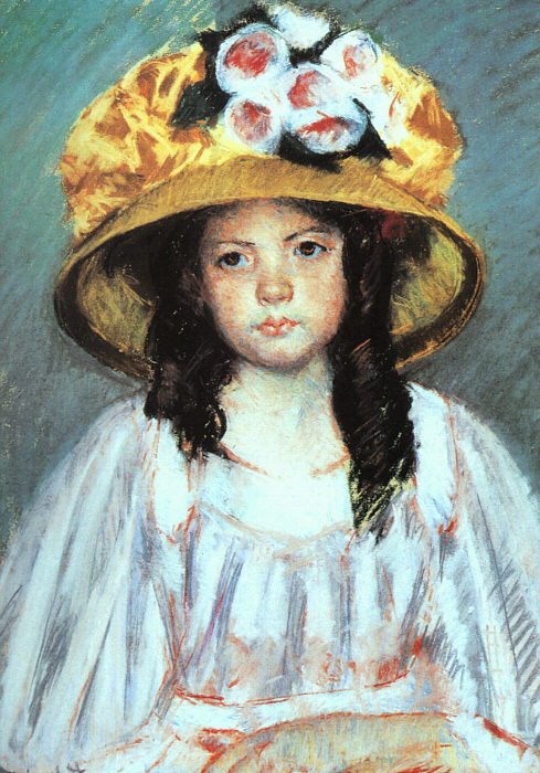 Mädchen mit großem Hut von Mary Cassatt