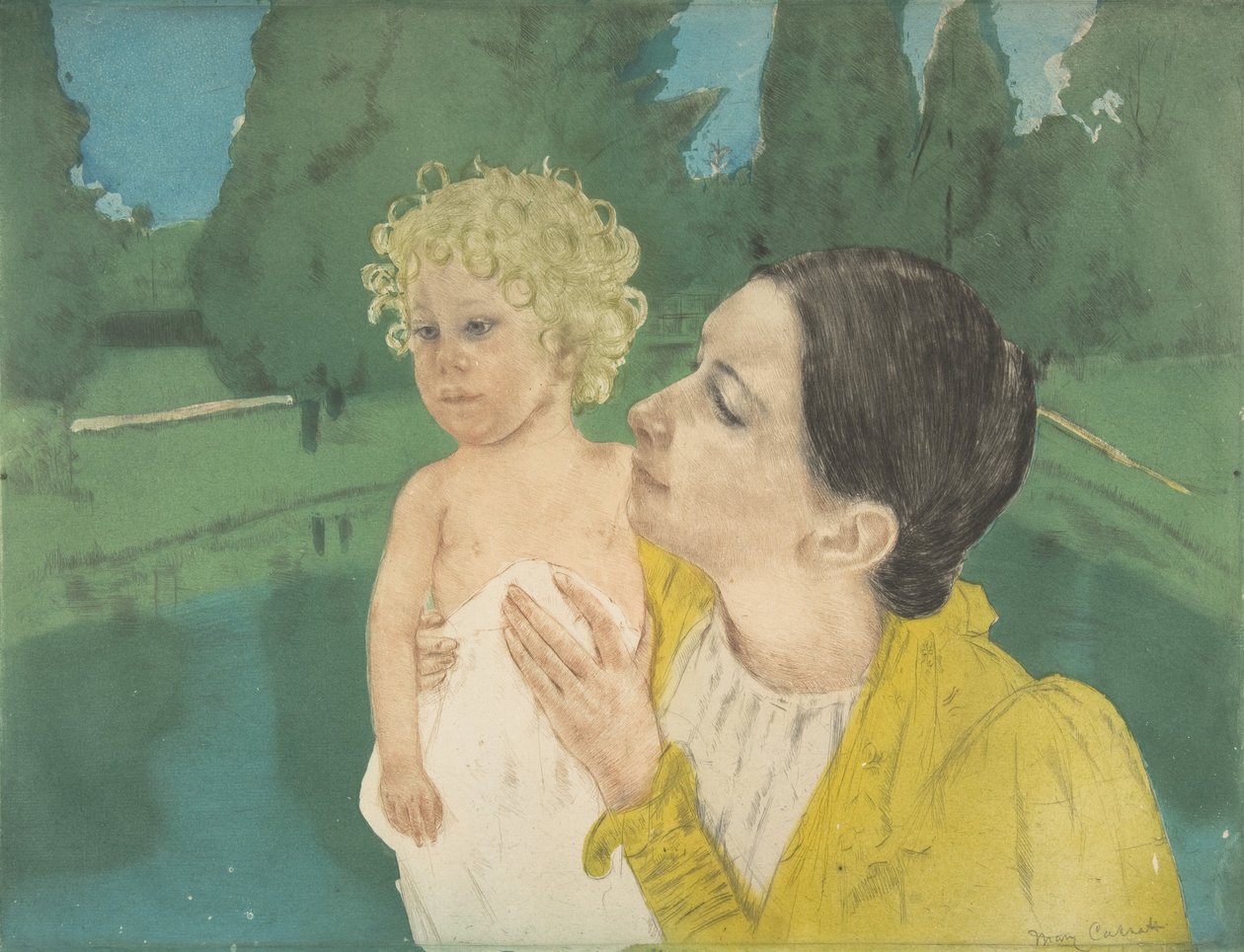 Am Teich (Radierung und Aquatinta) von Mary Cassatt
