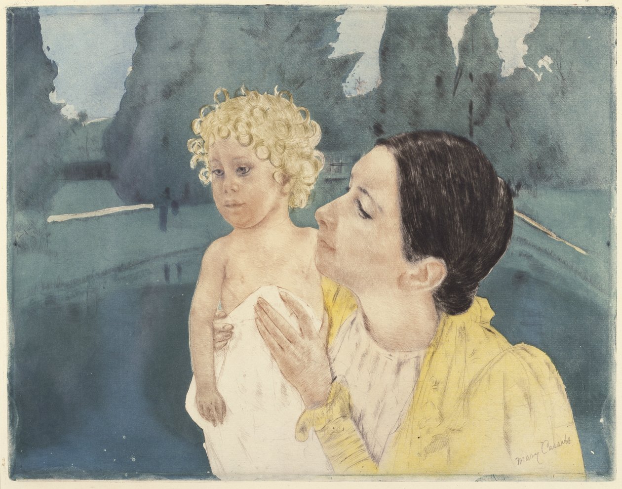 Mutter und Kind vor einem Teich, 1898 von Mary Cassatt