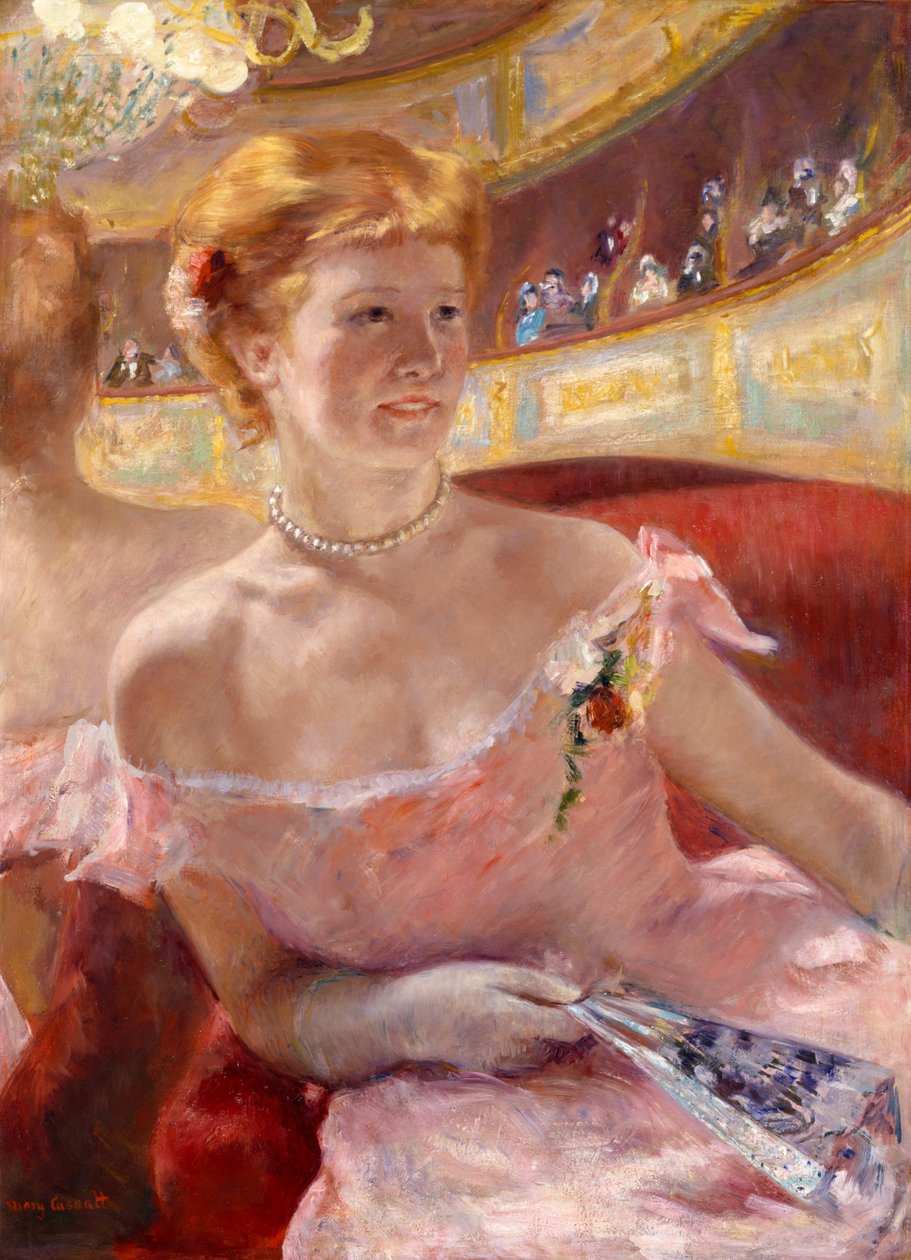 Frau mit Perlenkette in einer Loge von Mary Cassatt