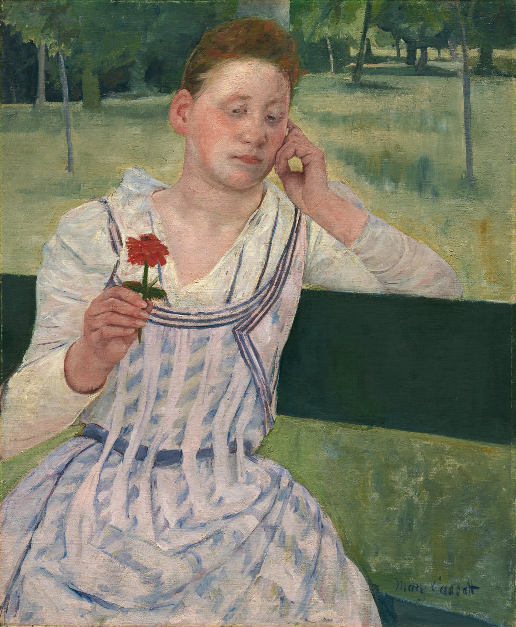 Frau mit einer roten Zinnie, 1891 von Mary Cassatt