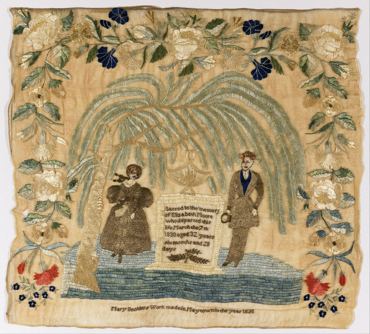 Trauerstickmustertuch von Mary Bechler