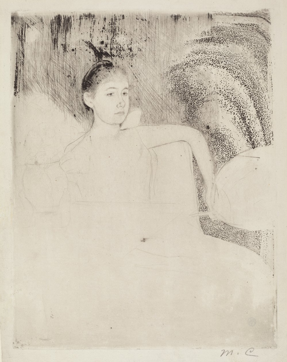 Mimi mit einem japanischen Fächer, ca. 1889 von Mary Cassatt