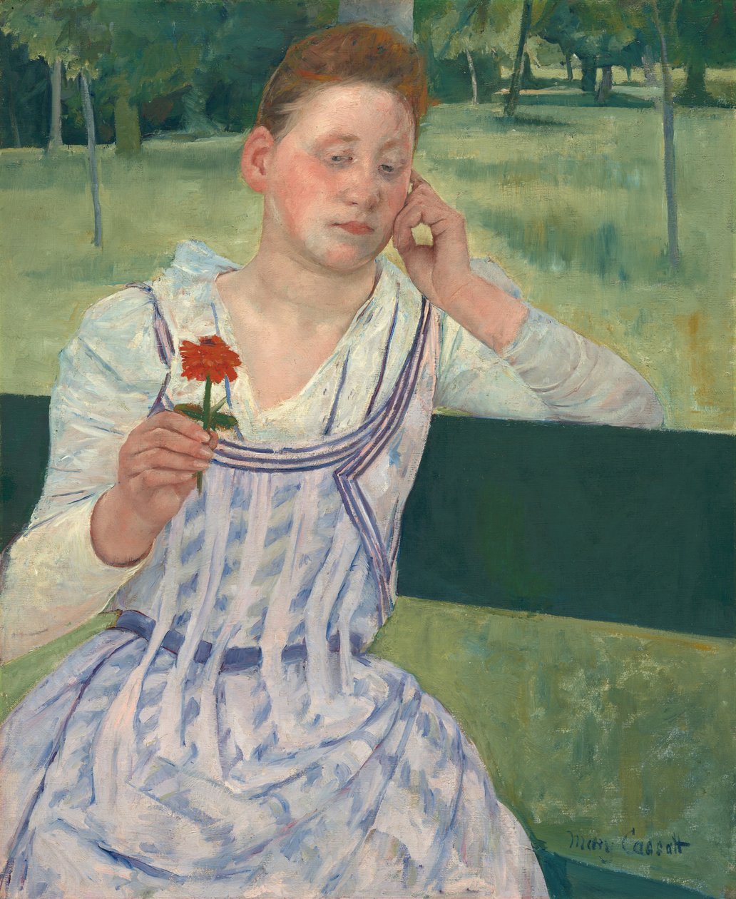 Frau mit einer roten Zinnie, 1891 von Mary Cassatt