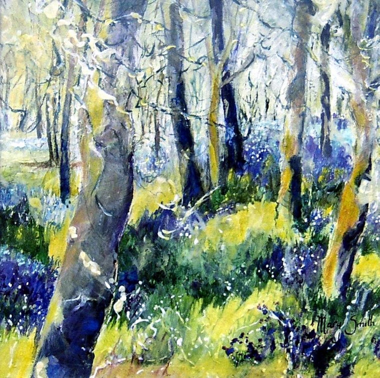 Blaue Glockenblumen und Gelb von Mary Smith