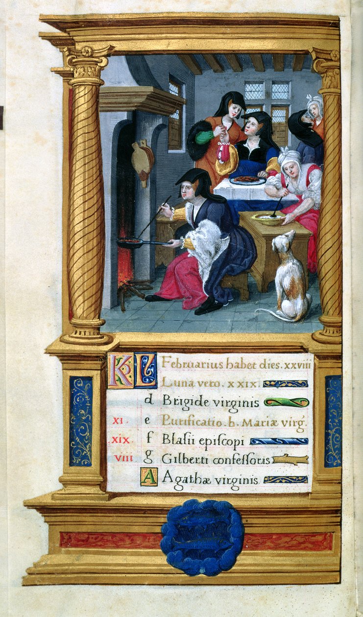MS W449 fol.3v Februar: Kochen und Festen, ca. 1525 von Master Jean de Mauleon