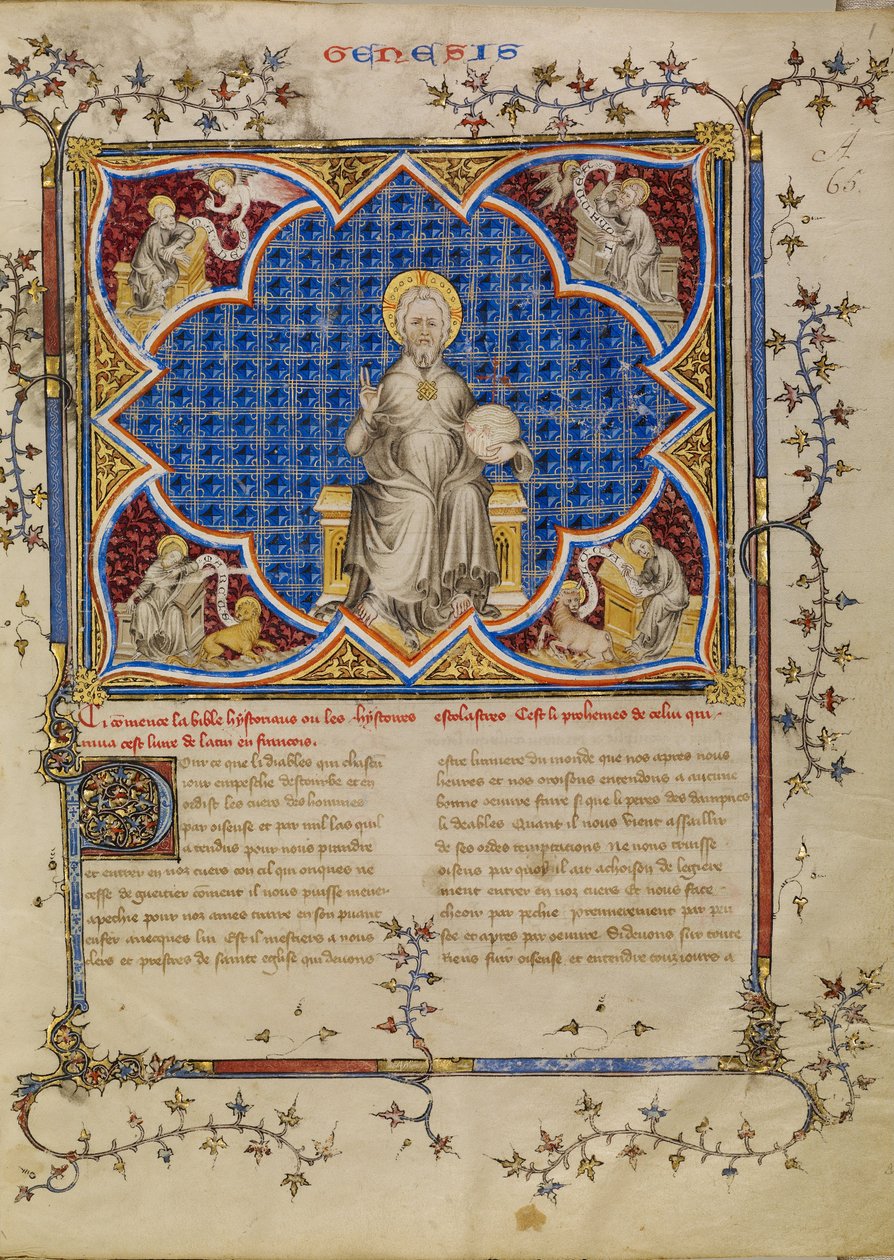 Christus in Majestät und die vier Evangelisten mit ihren Symbolen von Master of Jean