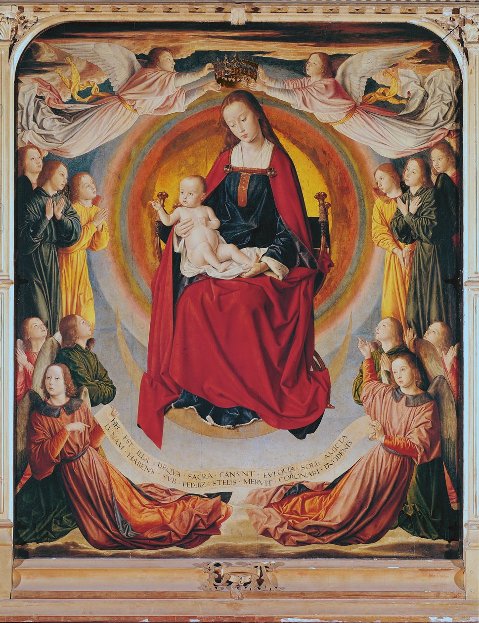 Krönung der Jungfrau, Mittelteil des Bourbon-Altarbildes, ca. 1498 von Master of Moulins