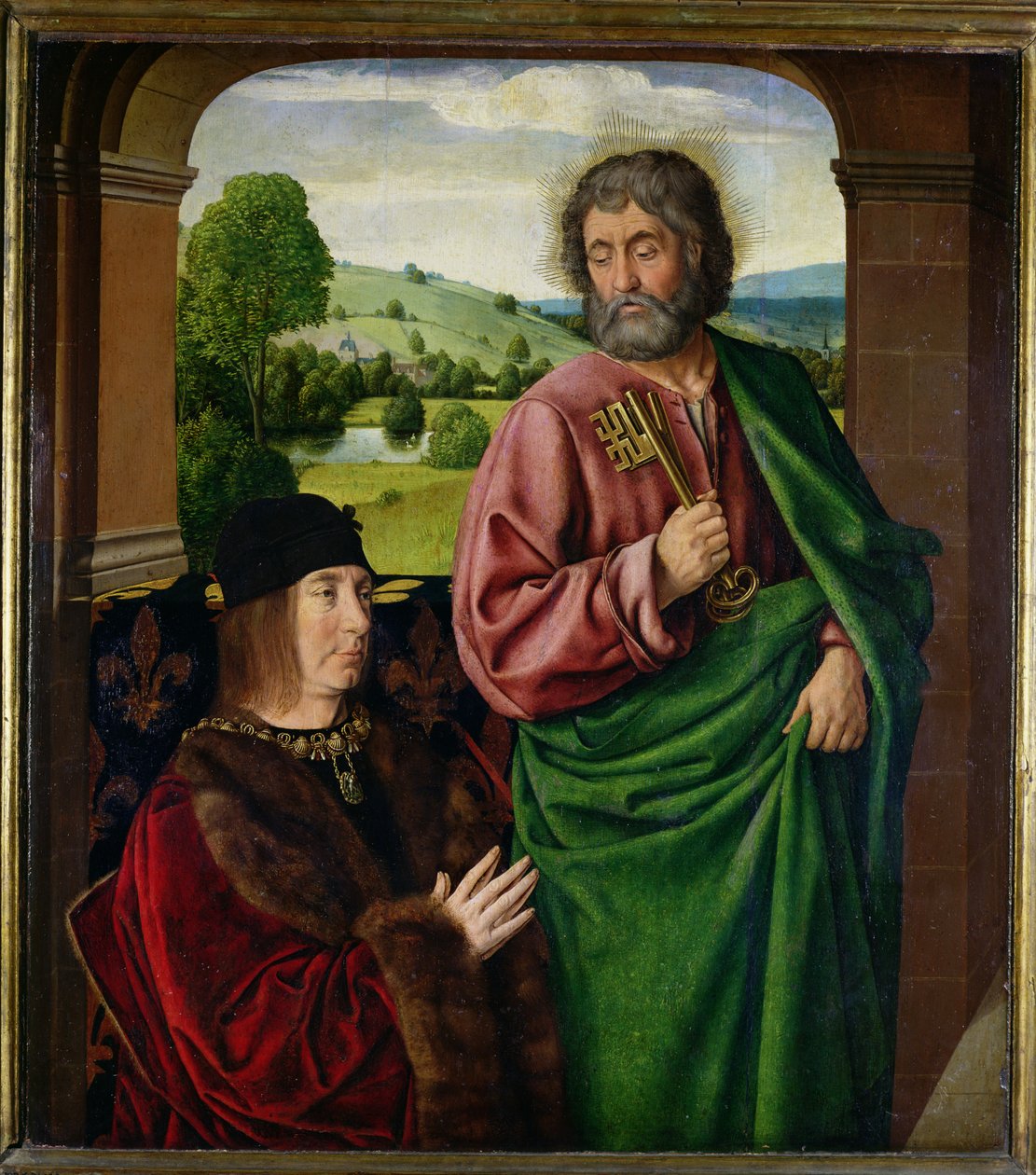 Peter II. (1439-1503) Herzog von Bourbon präsentiert von St. Peter, linker Flügel eines Triptychons, um 1492-93 von Master of Moulins