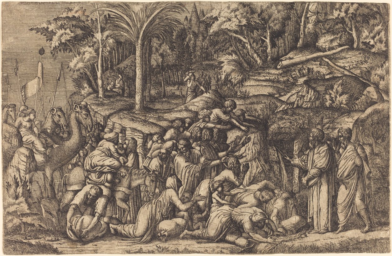 Moses schlägt den Felsen von Master IV after Francesco Primaticcio