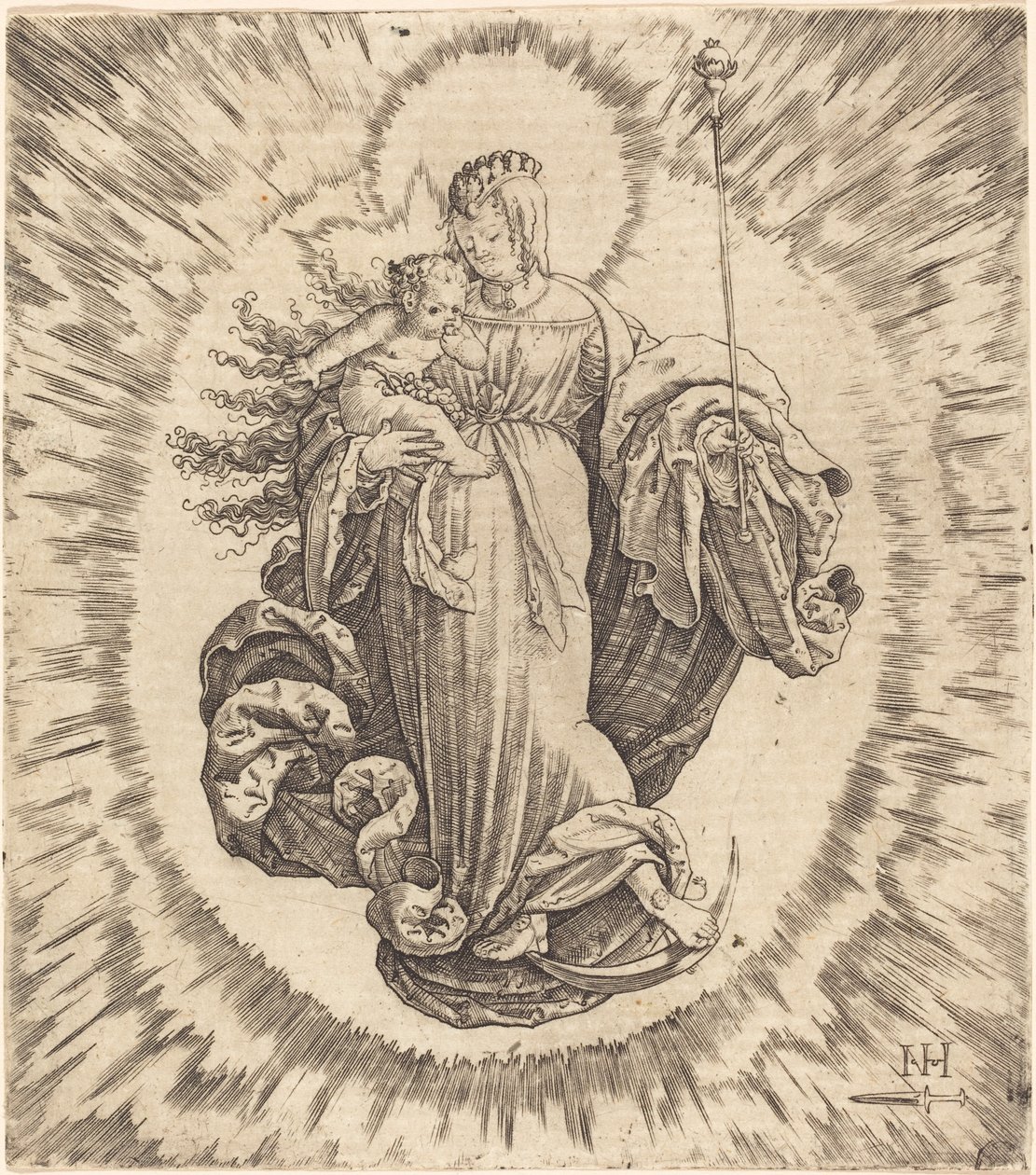 Madonna auf einer Mondsichel von Master N.H. with the Dagger