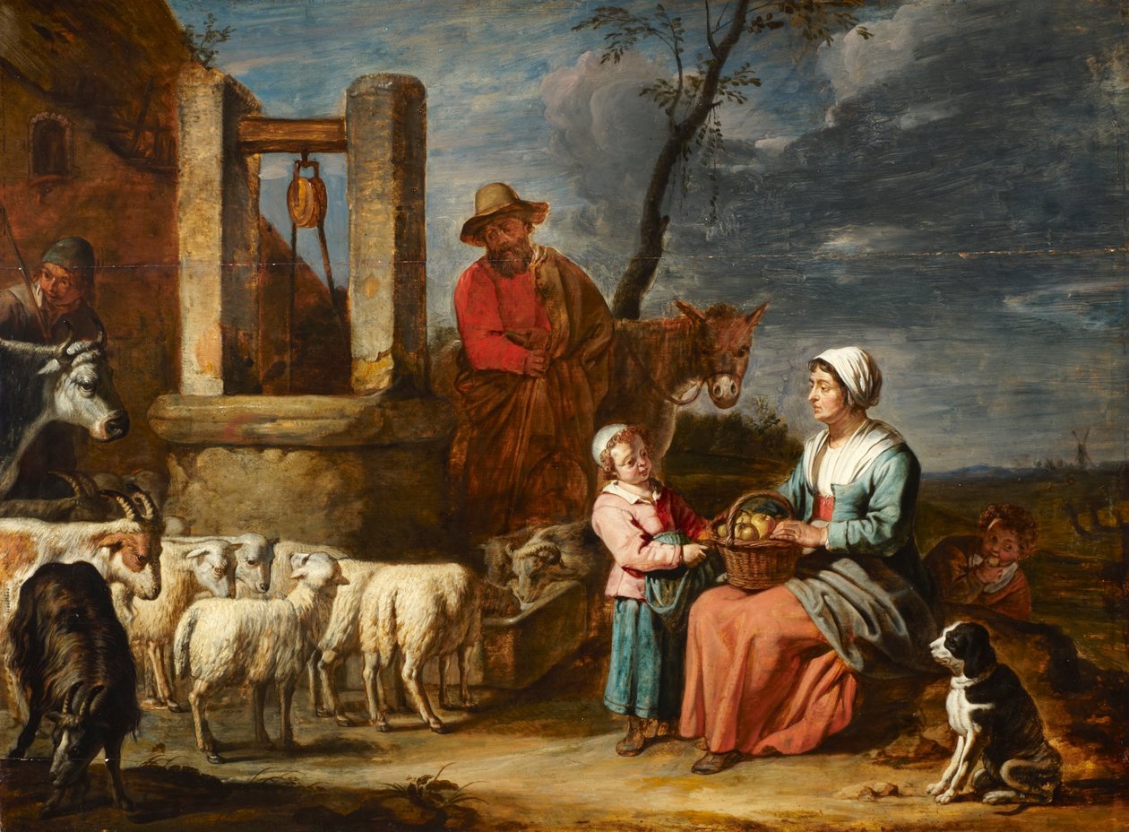 Bauernfamilie an einem Brunnen von Master of the Béguins