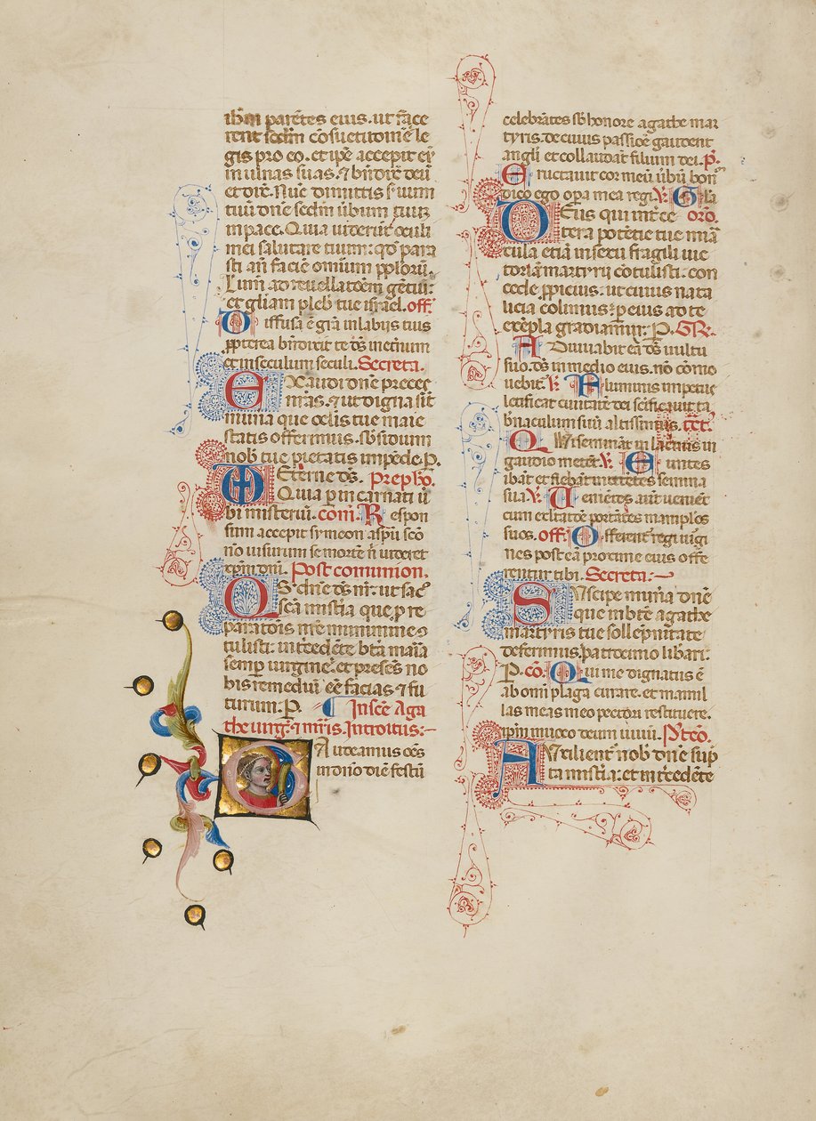 Initiale G: Heilige Agatha von Master of the Brussels Initials