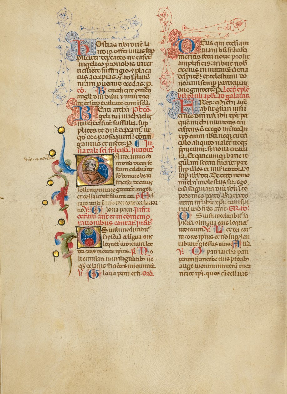 Initiale G: Heiliger Franziskus von Master of the Brussels Initials