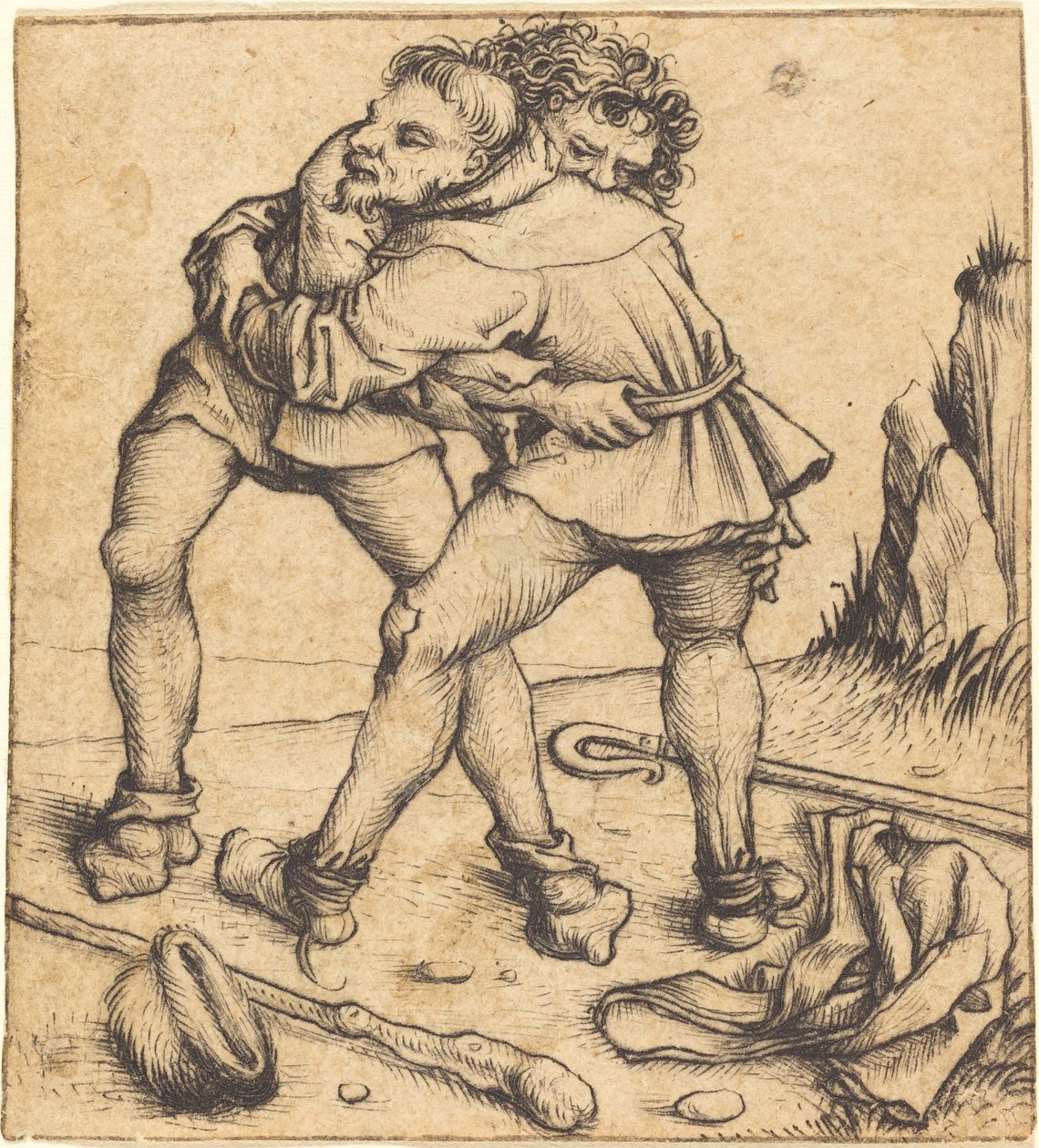 Zwei kämpfende Bauern von Master of the Housebook