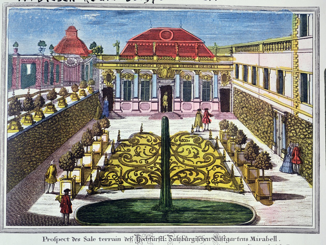 Die Gärten des Mirabellparks, Salzburg, Österreich, graviert von Karl Remshardt (1678-1735) um 1720 von Mathias Diesel