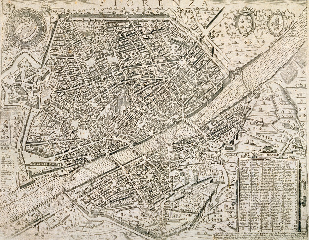 Karte von Florenz, 1595 von Matteo Florimi
