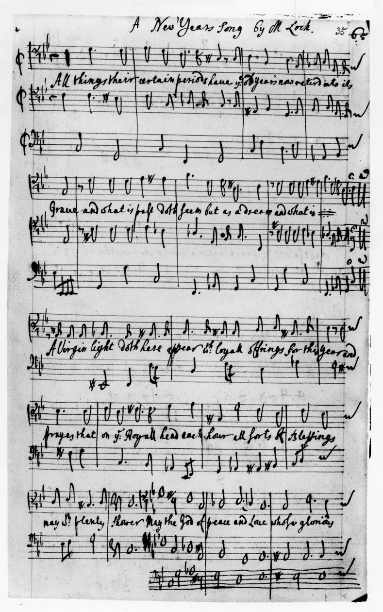 Notenblatt für ein Neujahrslied, komponiert von Matthew Locke von Matthew Locke