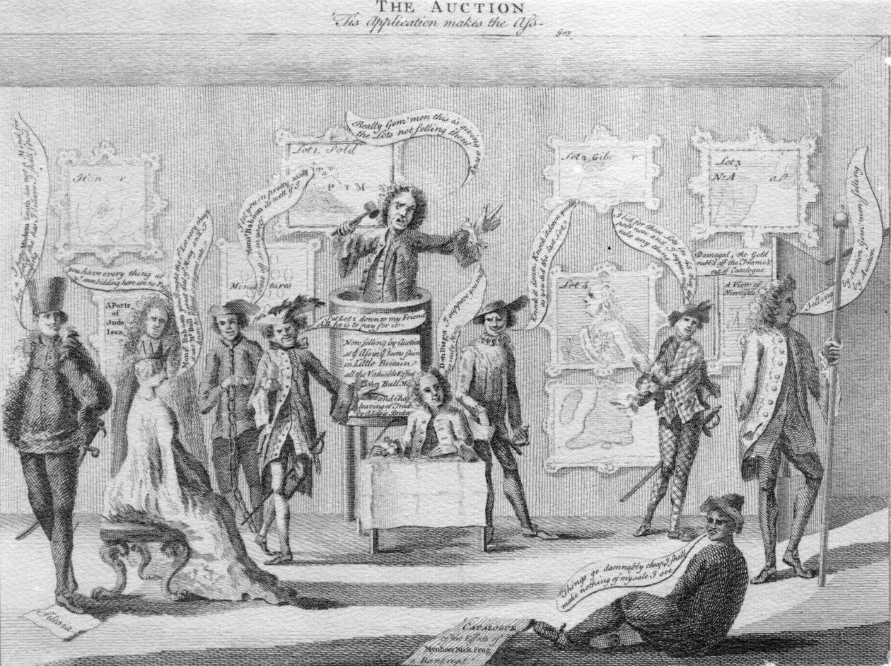 Die Auktion, ca. 1756 von Matthew or Matthias Darly