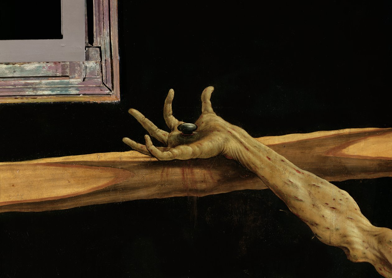 Kreuzigung vom Isenheimer Altar, Detail der rechten Hand Christi, ca. 1512-16 (Detail) von Matthias Grünewald