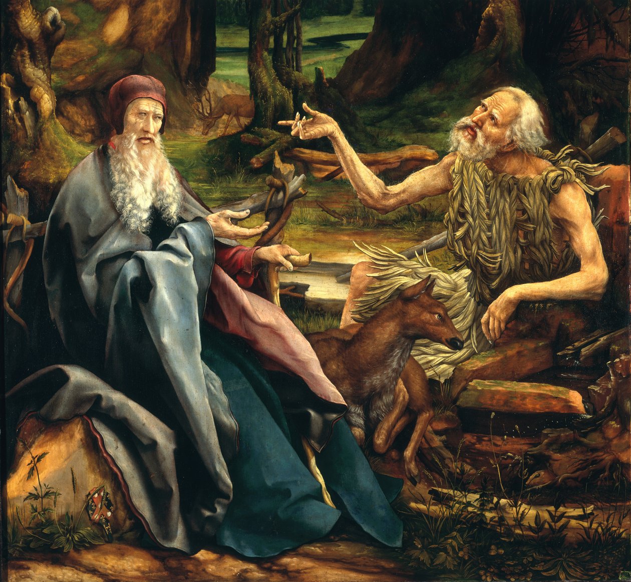 St. Antonius und St. Paulus, Detail vom Isenheimer Altar, 1512-15 von Matthias Grünewald