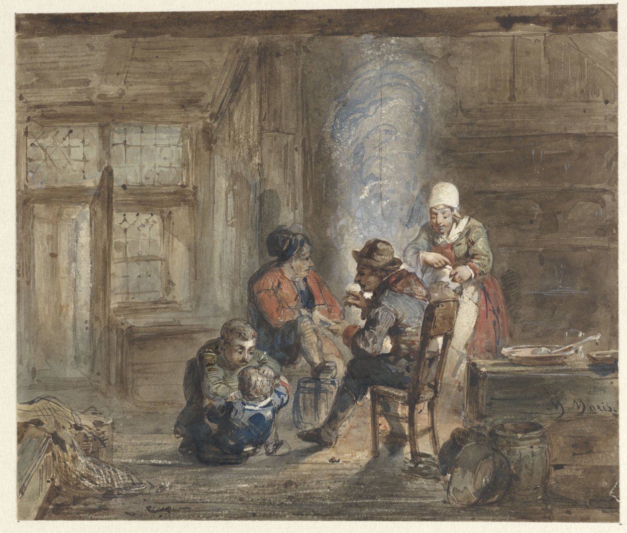 Interieur mit einer Familie um einen Herd von Matthijs Maris