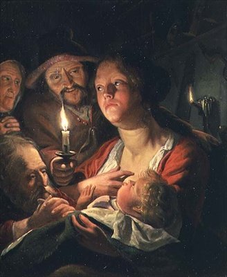 Mutter und Kind bei Kerzenlicht von Matthys Naiveu
