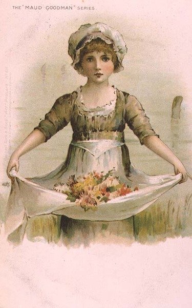 Kleines Mädchen mit Blumen in ihrer Schürze von Maude Goodman