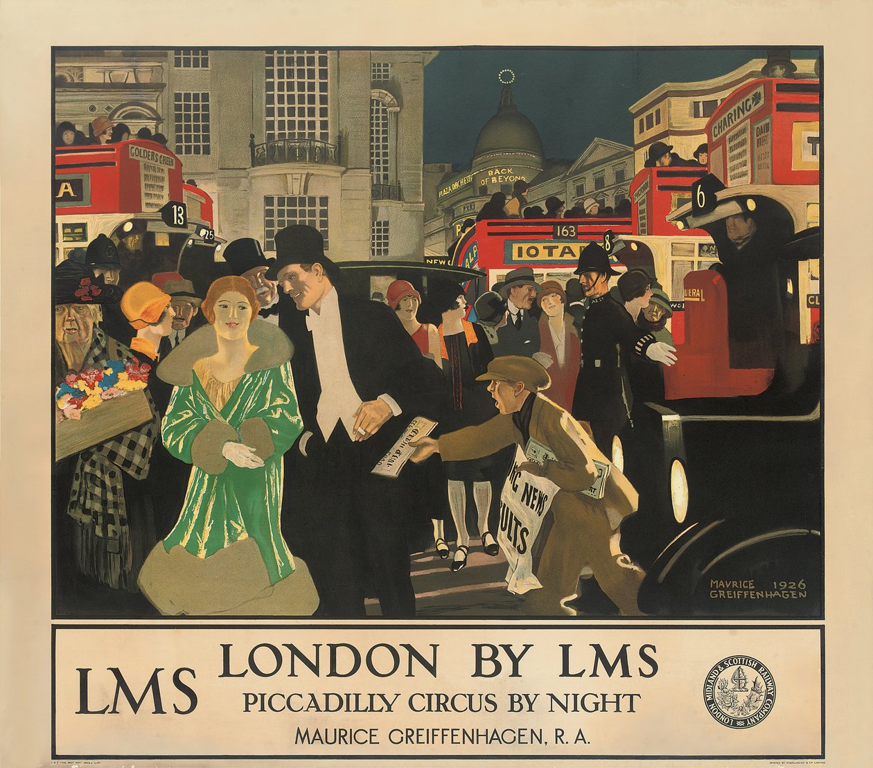 London bei LMS, Piccadilly Circus bei Nacht von Maurice Greiffenhagen