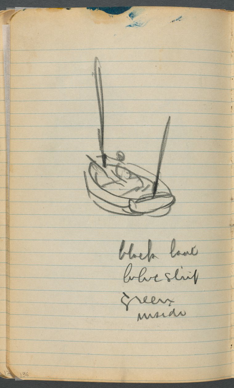 Skizzenbuch, Seite 136: Segelboot mit Notizen von Maurice Prendergast