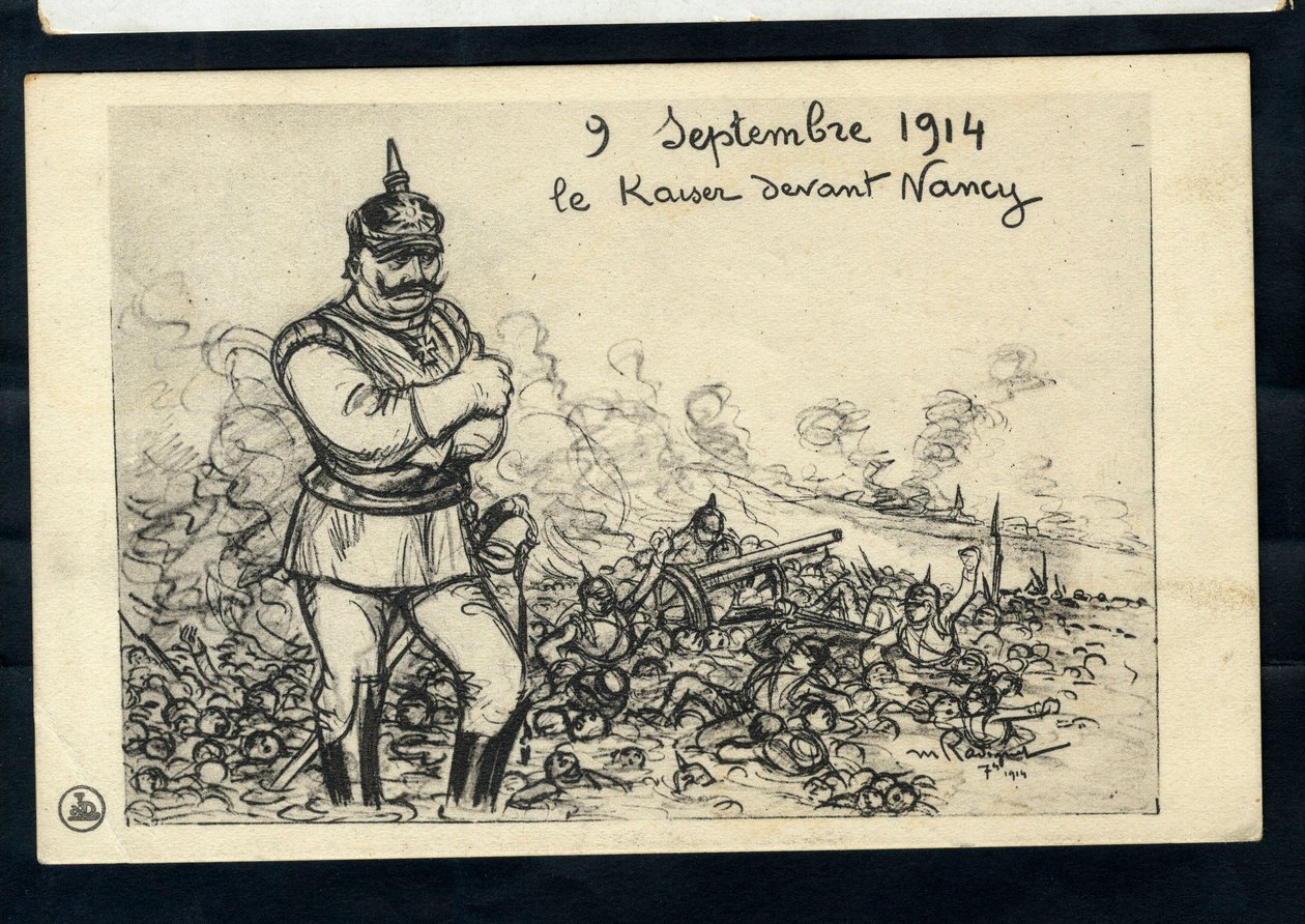 Postkarte, Satirisch in Schwarz-Weiß von Maurice Radiguet