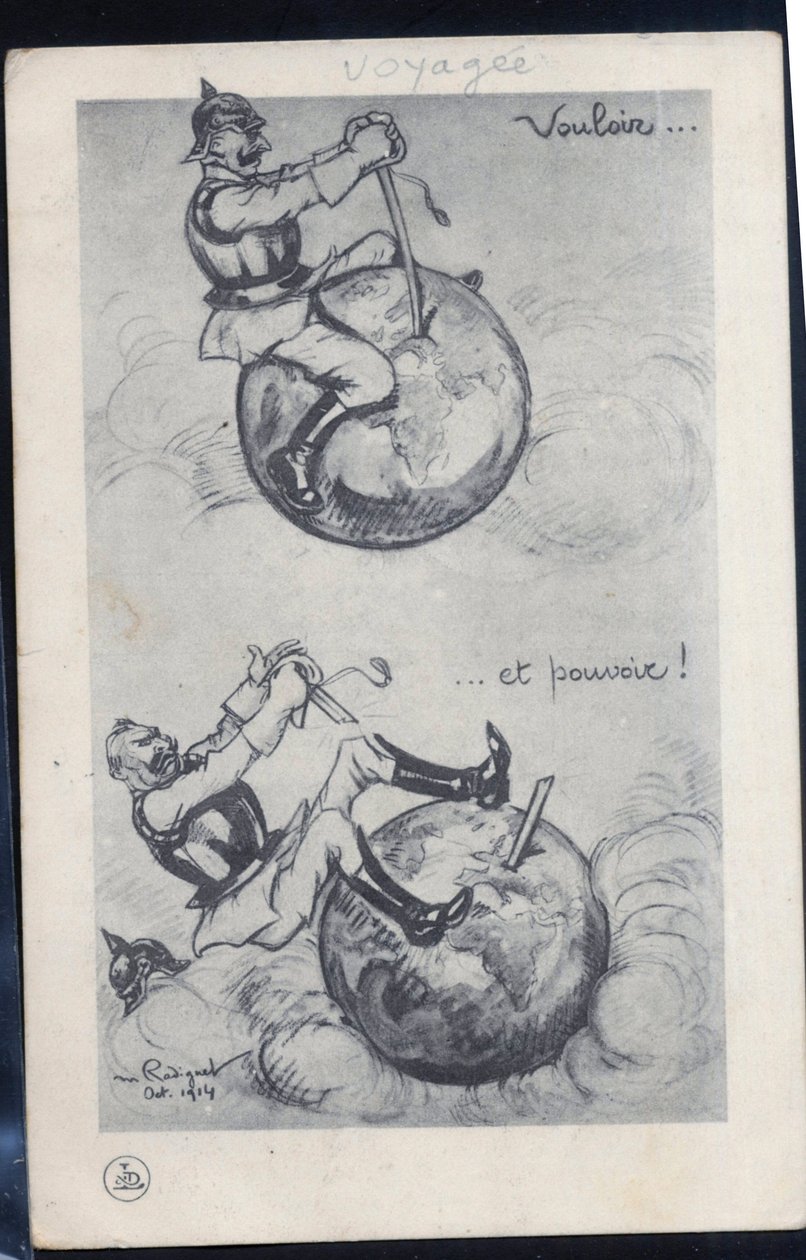Postkarte, Satirisch in Schwarz-Weiß von Maurice Radiguet