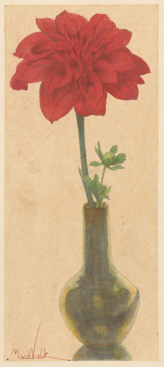 Glasvase mit roter Dahlie von Maurits van der Valk