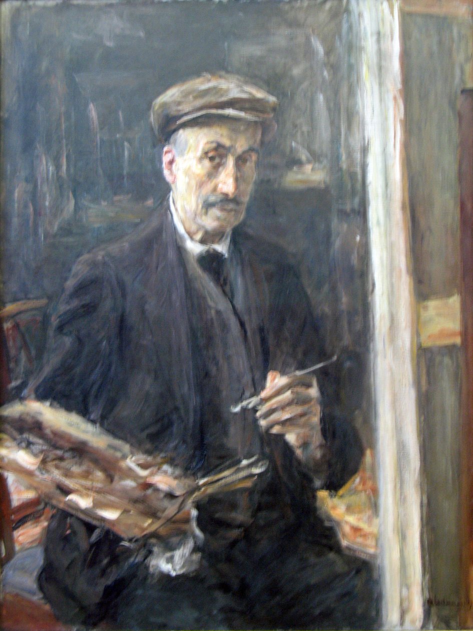 Selbstporträt mit Sportmütze an der Staffelei von Max Liebermann