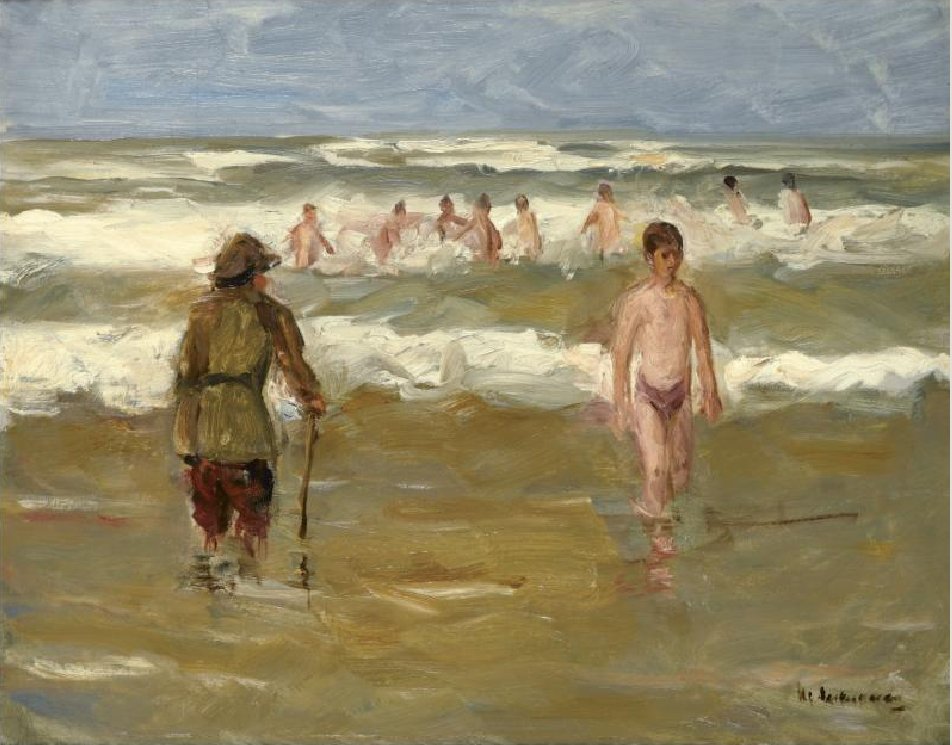 Badende Knaben mit Strandwächter von Max Liebermann