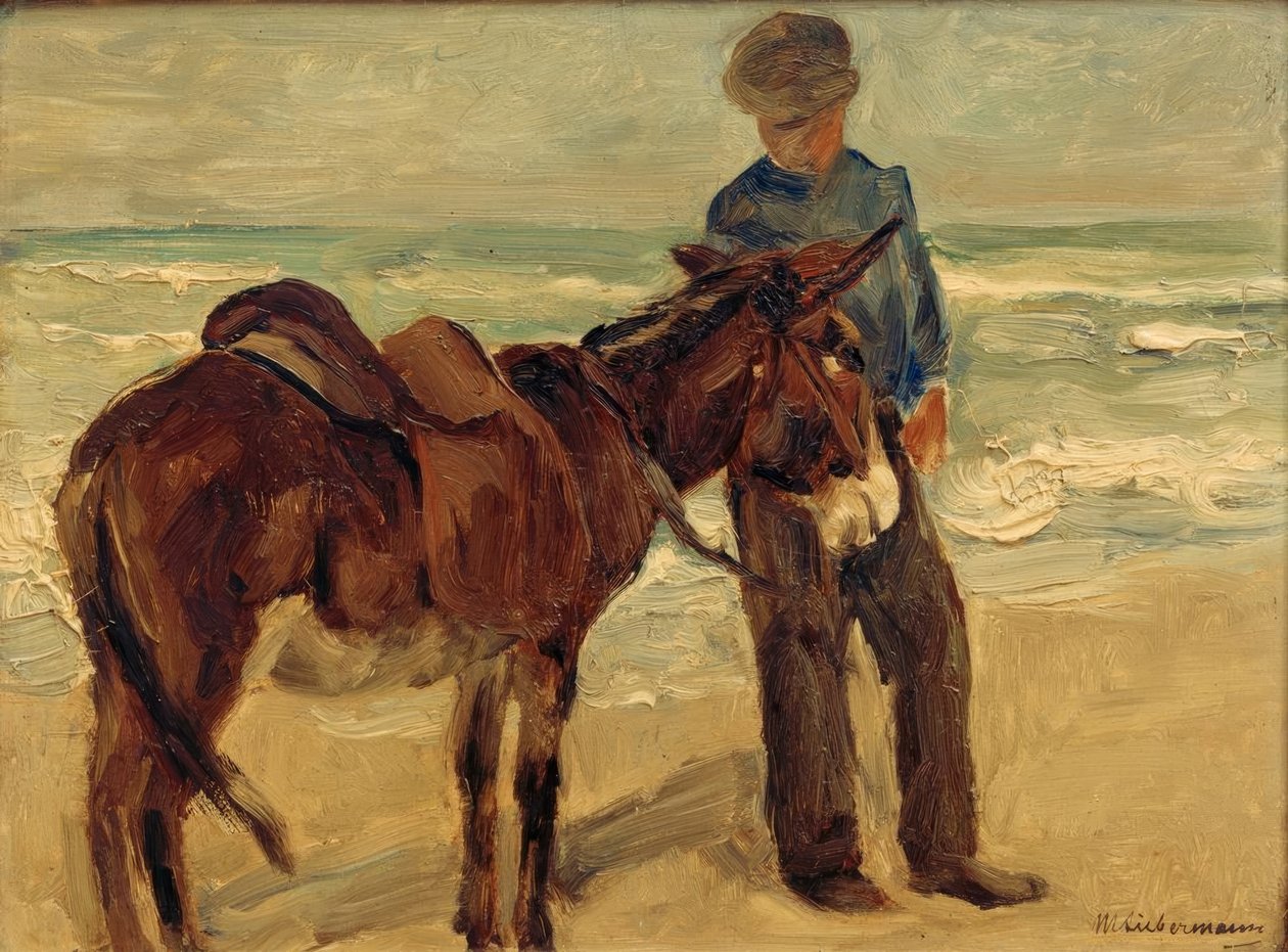 Junge mit Reitesel am Strand von Max Liebermann