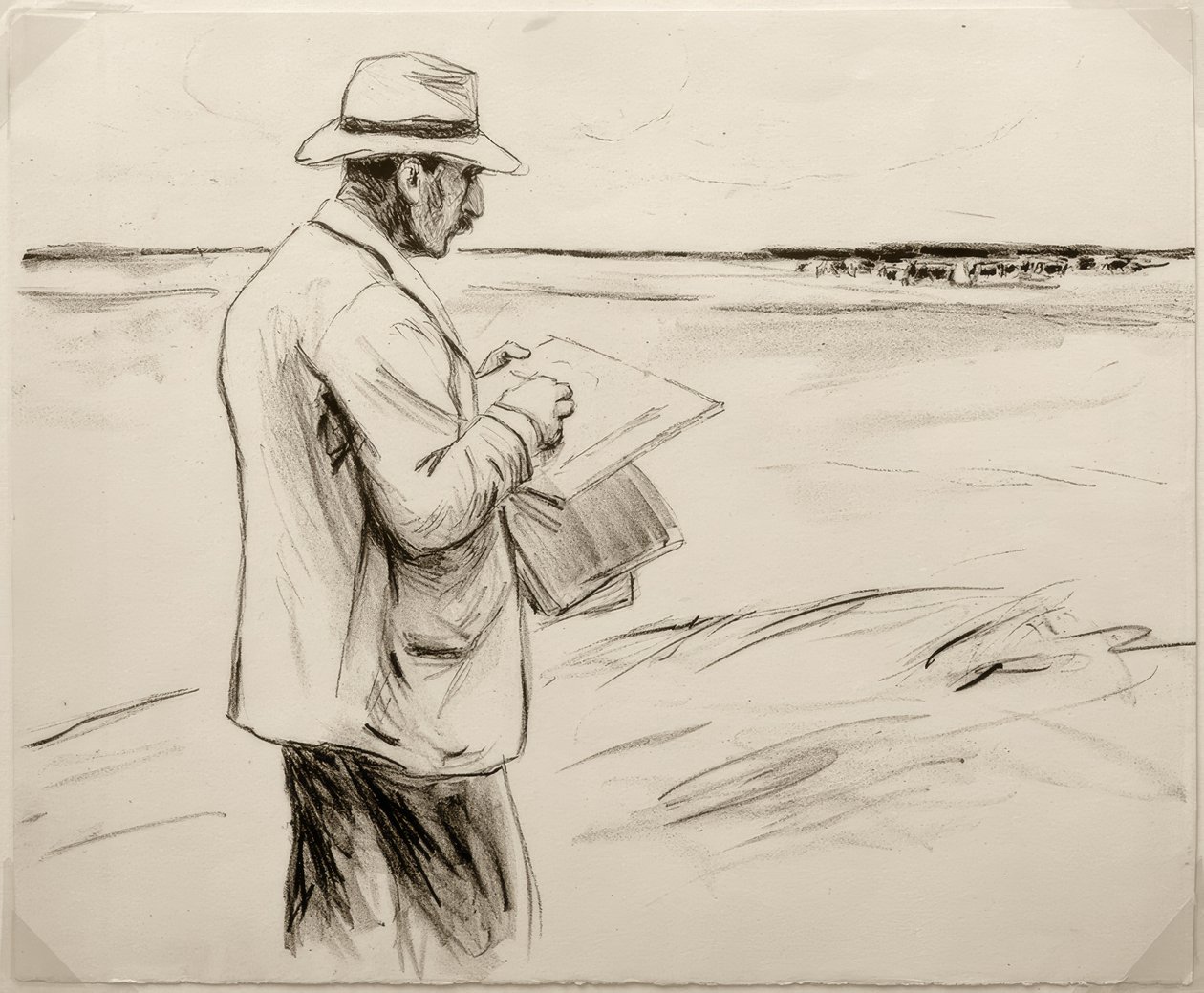 M. Liebermann, Selbstbildnis, im Freien zeichnend von Max Liebermann