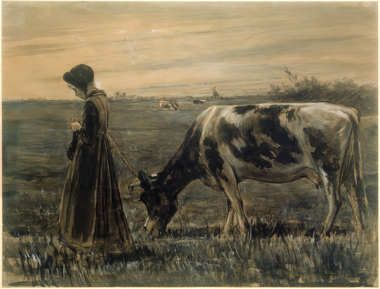 Mädchen mit Kuh von Max Liebermann