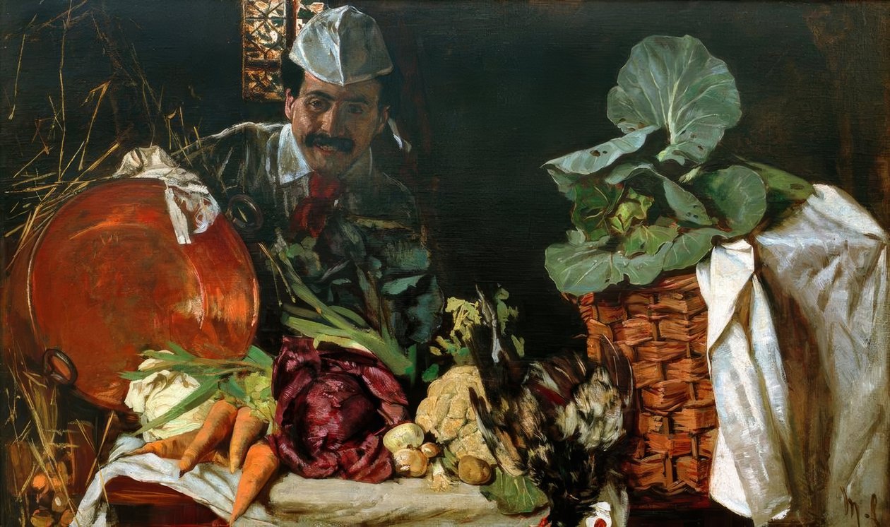 Selbstbildnis mit Küchenstilleben von Max Liebermann