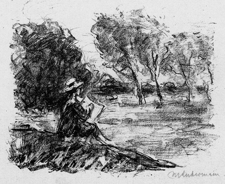 Zeichnender Jüngling in der Landschaft von Max Liebermann