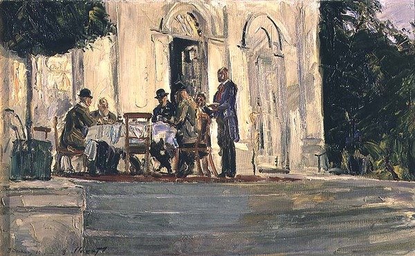 Abendessen auf der Badenburg-Terrasse im Schloss Nymphenburg, 1908 von Max Slevogt