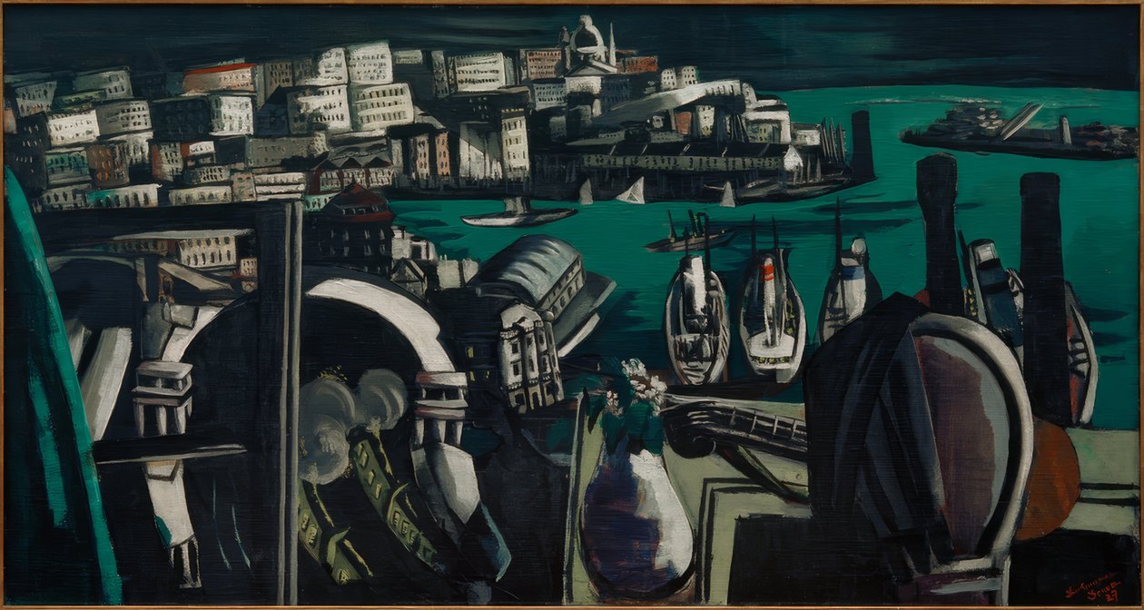 Blick auf Genua: Der Hafen von Genua von Max Beckmann