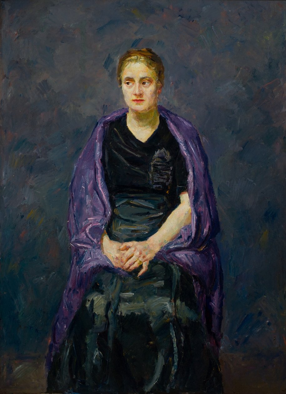 Minna Beckmann-Tube mit einem violetten Schal von Max Beckmann