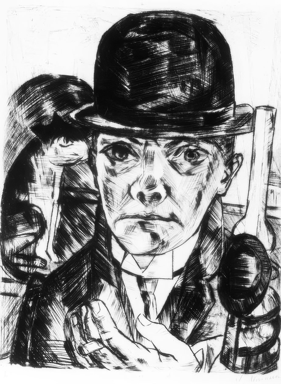 Selbstbildnis mit steifem Hut von Max Beckmann