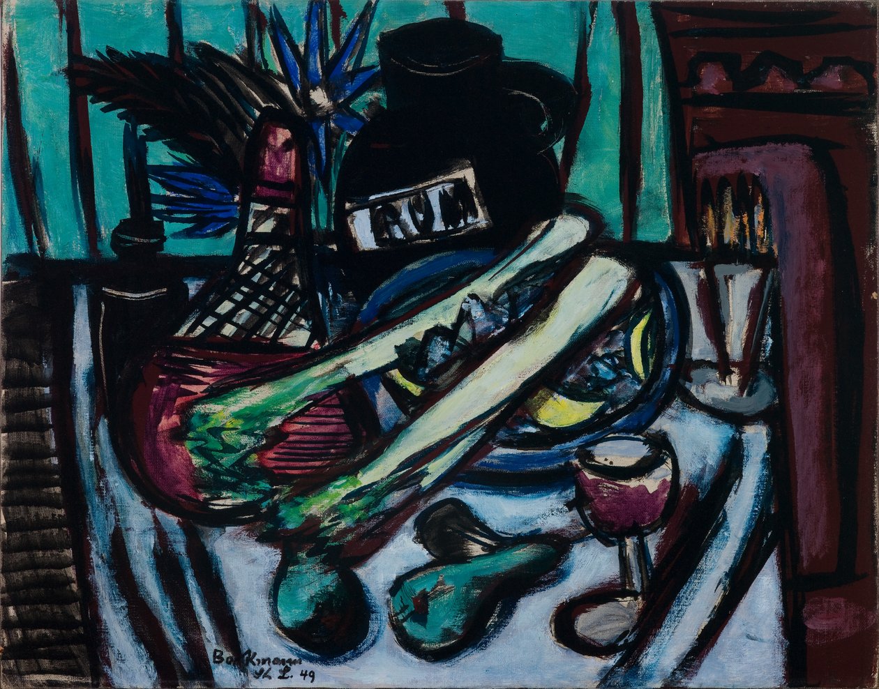 Stillleben mit Chianti-Flasche und Sellerie von Max Beckmann