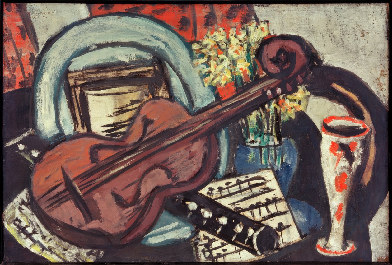 Stilleben mit Geige und Flöte von Max Beckmann
