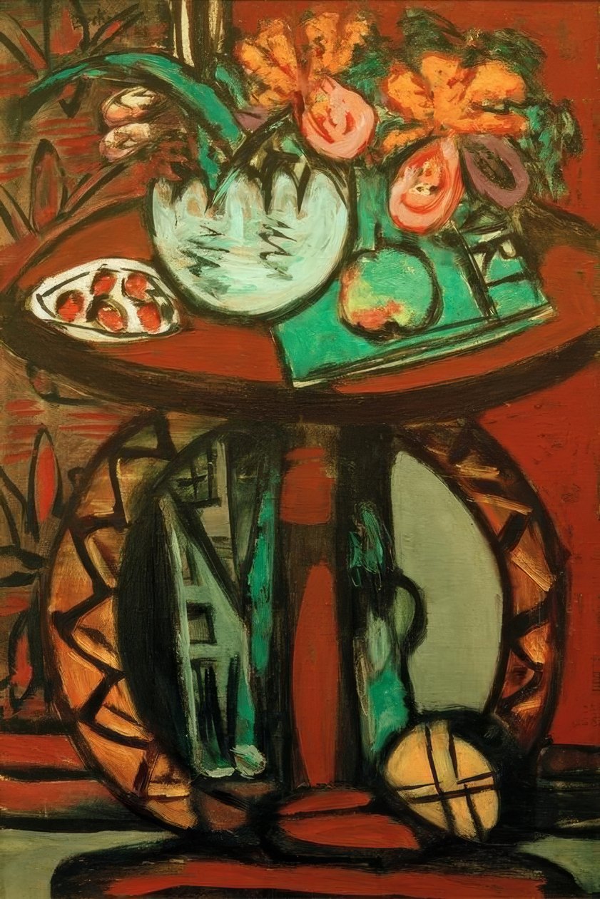 Stilleben mit orangerosa Orchideen von Max Beckmann