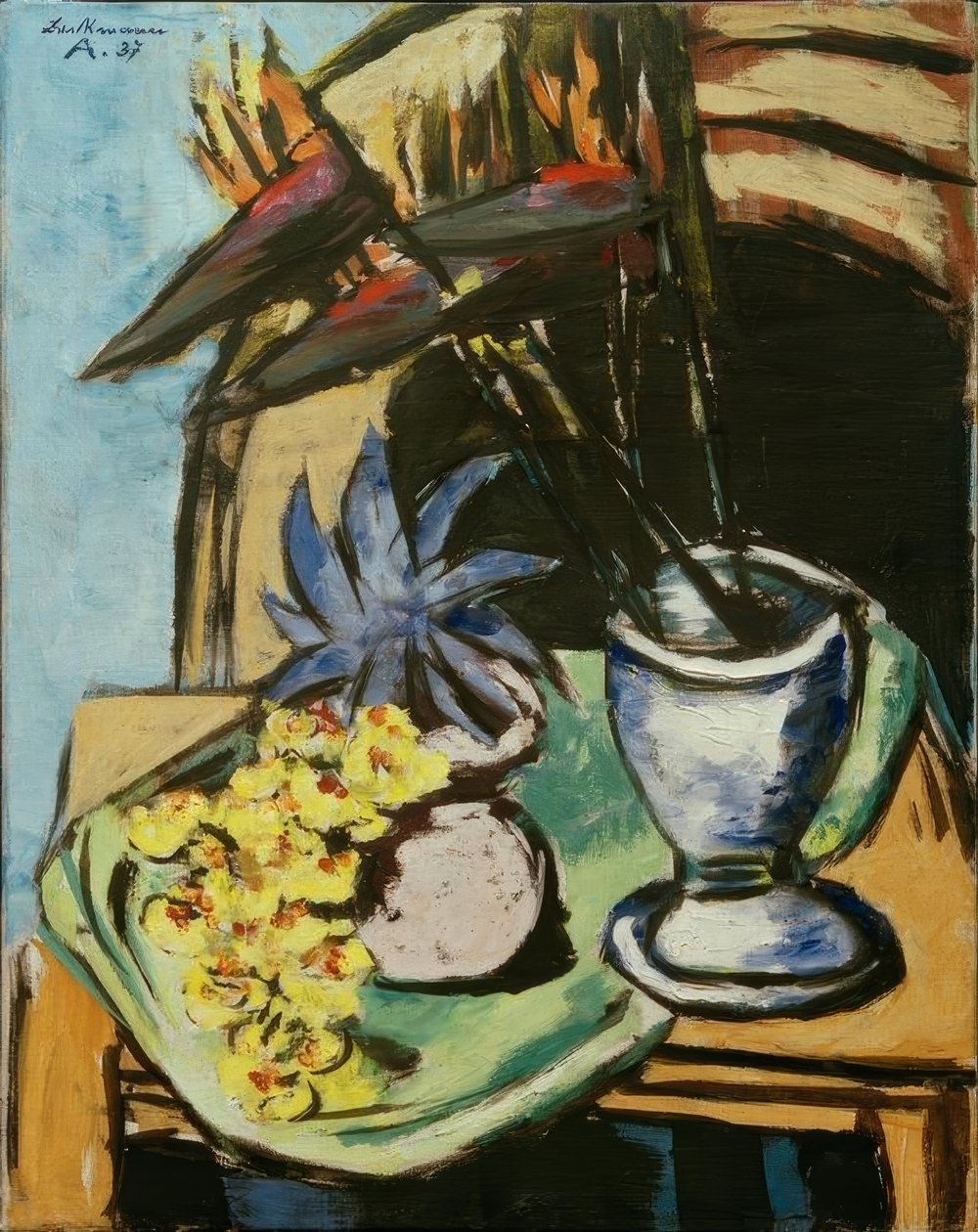Stillleben mit Strelitzien und gelben Orchideen von Max Beckmann