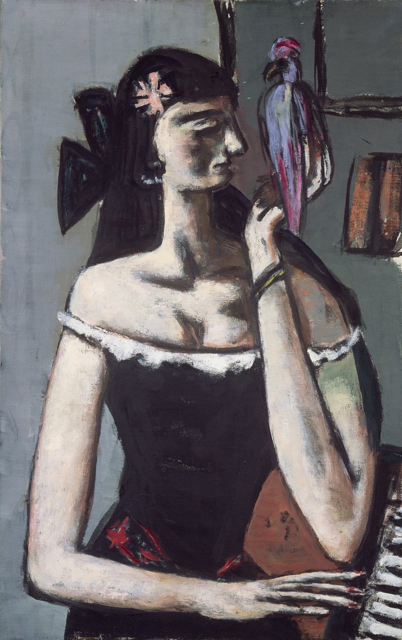 Frau mit einem Papagei von Max Beckmann