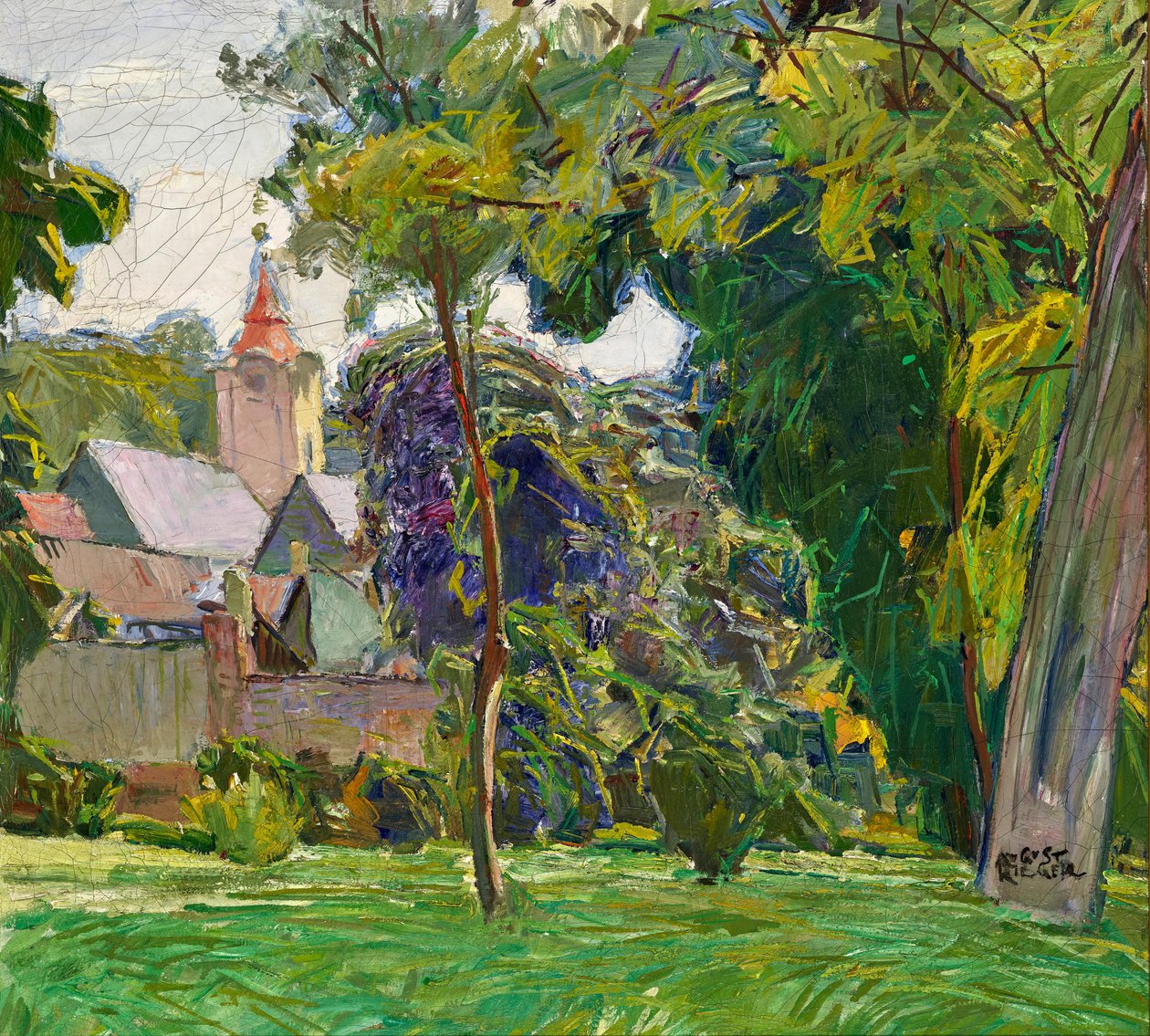 Parklandschaft mit Kirche von Max Kahrer